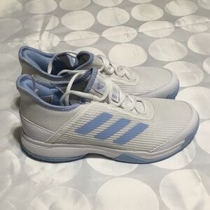 NWT Adidas Girls Tennis Shoes Blue and White US 3.5